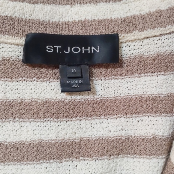 St John Santana Knit Terra Sand White Striped Two Blazer Jacket - Picture 7 of 7